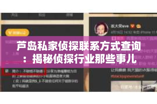 芦岛私家侦探联系方式查询：揭秘侦探行业那些事儿